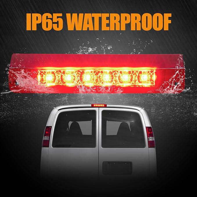Third 3rd Brake Light LED for 2003-2017 Chevy Express, High Mount Rear Brake Lights Assembly for 03-17 GMC Savana, Waterproof Center Cab Lamp Stop Light, Red Lens