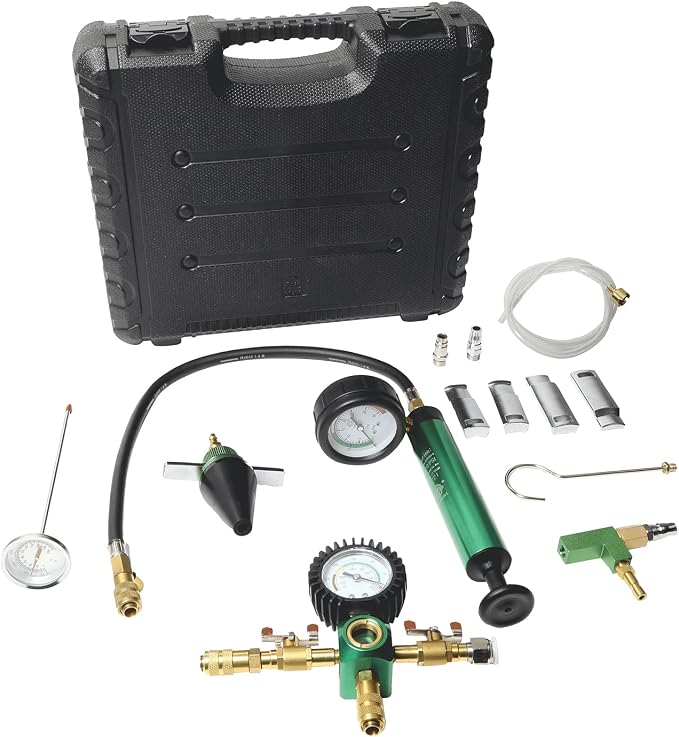 Radiator Pressure Tester Kit, Universal Coolant Pressure Tester Automotive Cooling System Pressure Tester Vacuum Type Coolant Radiator Refill Tool Kit