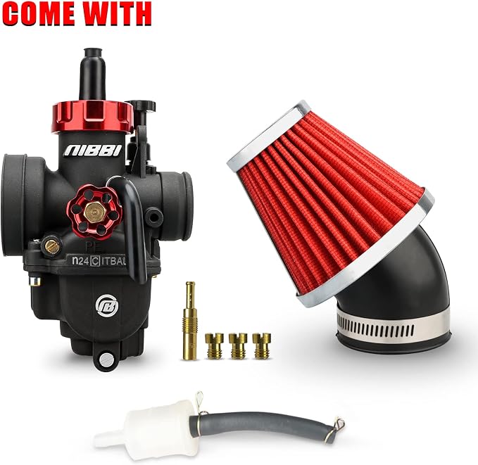 NIBBI PE24 Carburetor with 48mm Air Filters Kit,Upgrade Dirt Bike Performance,Compatible with 125cc-150cc for Apollo,TaoTao, Lifan, Honda, SSR, Pit Dirt Bike Motorcycles