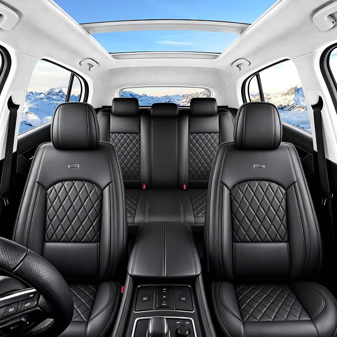 Fit Edge Car Seat Covers for Ford Edge 2007-2025 2026 - Luxury Leather, Anti-Slip, All-Weather, Waterproof & Breathable, Airbag Compatible, 2 Front Seats Only (Black)