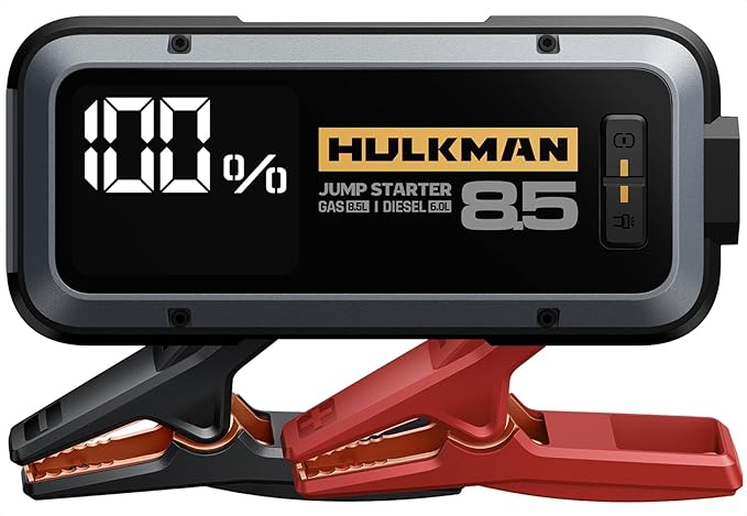 Hulkman Alpha85,Space Gray,2000A 74Wh Smart Jump Starter,12V Portable Car Battery Booster with 3.3" Display,USB-C Power Pack,5-Mode Flashlight,Jumper Cables for up to 8.5L Gas/6.0L Diesel
