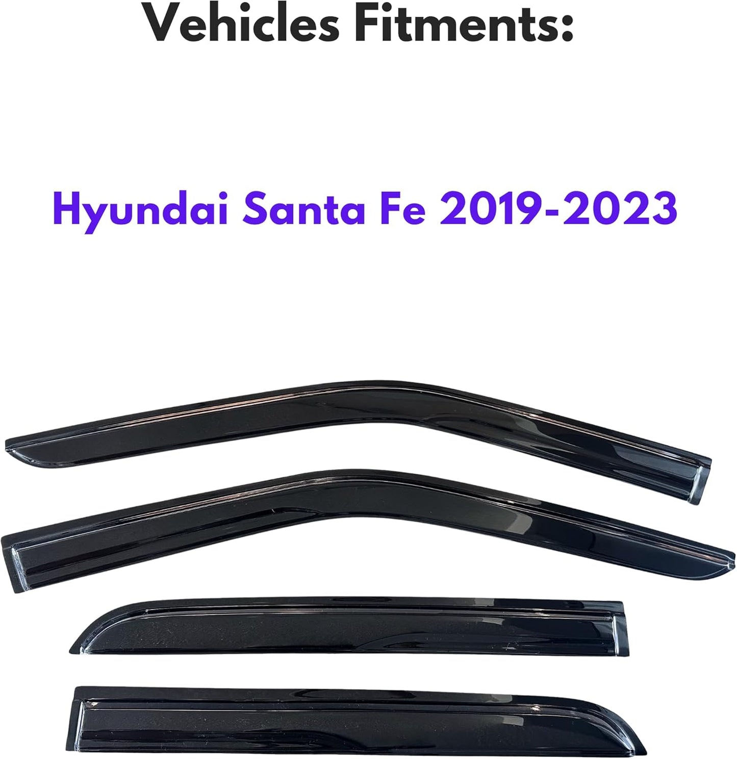 KPY Window Visor Compatible with Hyundai Santa Fe 2019-2023, 4PC Rain Guard Side Window Vent Deflectors Tape-On Mugen Style, 2019 2020 2021 2022 2023