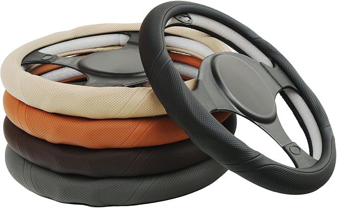 ALEMODR Cayenne Orange Leather Steering Wheel Cover Universal 15 inch