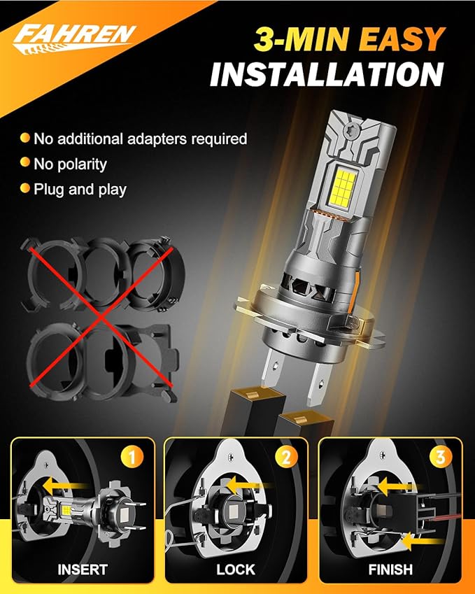 FAHREN 𝐍𝐞𝐰-𝐆𝐞𝐧 H7/H7LL Bulbs, 50,000LM 10X Brighter H7, 6500K Cool, Real 1:1 Mini Size, 3-Min Plug & Play, Canbus Ready, IP68 Waterproof With 10-Year Lifespan, Tail Light Assemblies
