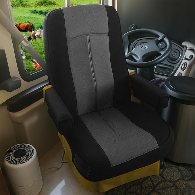 Truck Seat Cover Compatible with Motorhome Captain Chairs, Driver and Passenger Leather and Neoprene Fabric Seat Covers