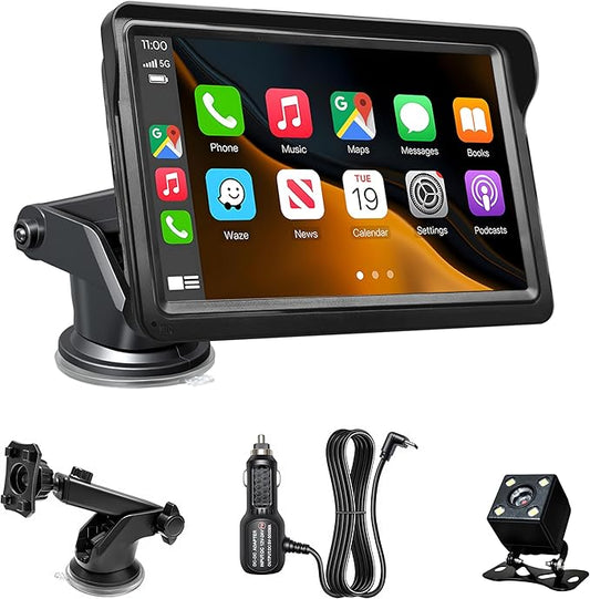7" Wireless Carplay Screen for Car, for Apple CarPlay & Android Auto, Touch Screen Wireless Car Play Mirror Link with Backup Camera, GPS, Voice Control Carplay Car Stereo