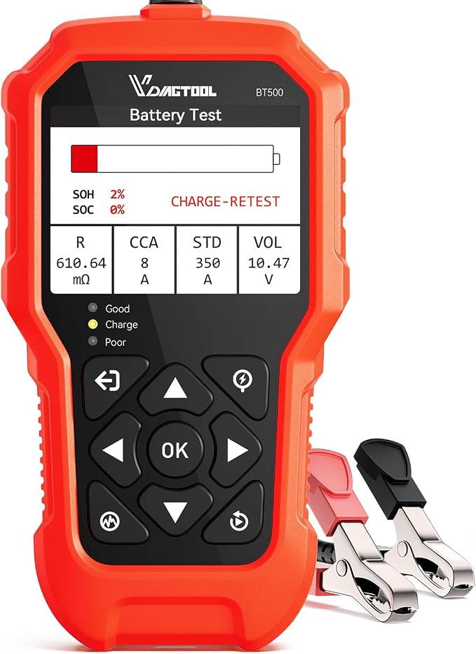 Car Battery Tester 6V 12V 24V VDIAGTOOL BT500, 5-3000 CCA Battery Load Tester, Starter Alternator Tester Automotive Charging Cranking System Analyzer for Car Truck Motorcycle SUV ATV Boat