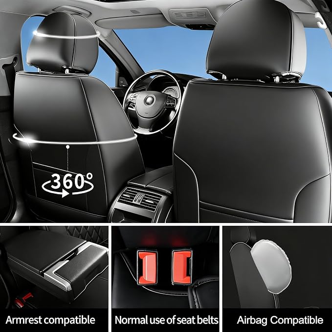 Fit Fusion Car Seat Covers for Ford Fusion 2007-2020 - Luxury Leather, Anti-Slip, All-Weather, Waterproof & Breathable, Airbag Compatible, 2 Front Seats Only (Red)