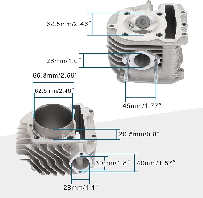 GOOFIT 62.5mm Engine Parts Cylinder Liners Heads Piston Gasket Block Kit Replacement for GY6 180cc 200cc 250cc ATV Off-Road Vehicle Engines