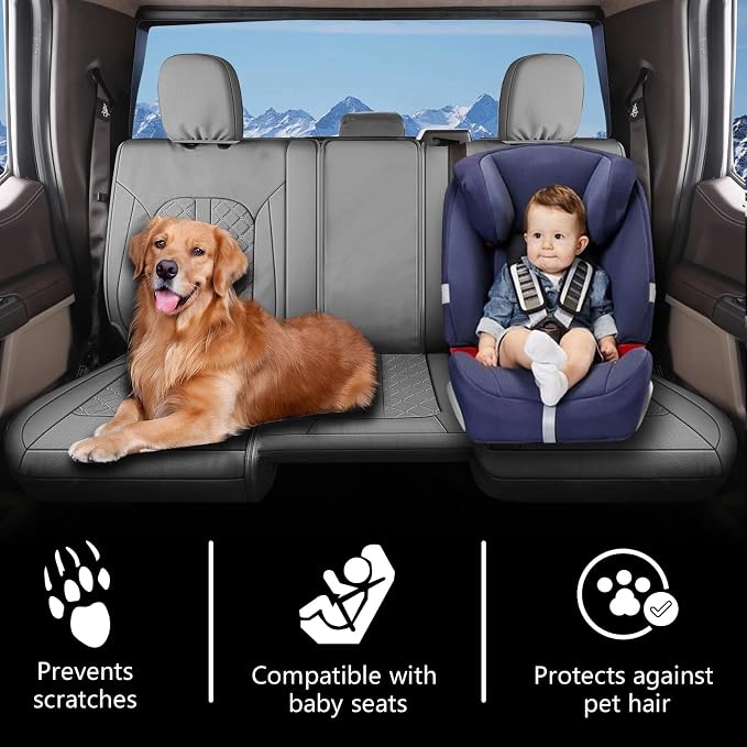Truckiipa Custom for Dodge Ram Seat Covers Full Set Leather Full Coverage Truck Seat Cover Protector Cushion Fit for 2009-2018 Dodge Ram 1500, 2010-2025 Ram 2500 3500 Crew Mega Cab, Full Set, Grey