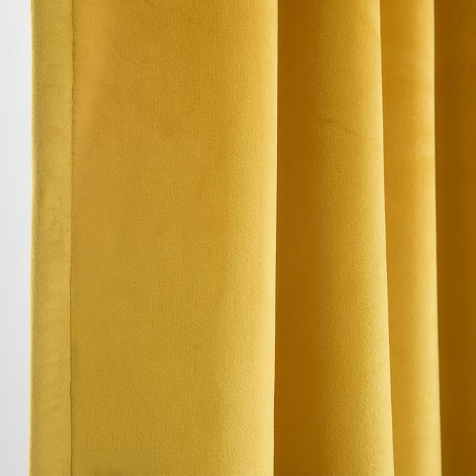Roslynwood Luxury Soft Warm Yellow Velvet Curtains 84 inches Long Back Tab Thermal Insulated Blackout Window Drapes for Living Room/Bedroom/Dining Room, W52 x L84, 2 Panels