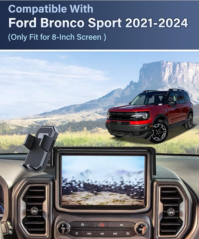 PZK Car Phone Holder for Ford Bronco Sport 2021 2022 2023 2024 Big Bend/Heritage/Outer Banks/Badlands Accessories 8-Inch Screen Fixed Clip Auto Lock Car Phone Mount 360° Rotation Fit for 4-7'' Phones