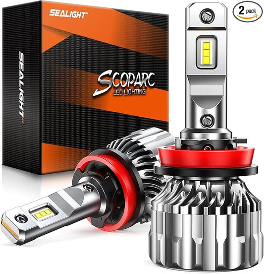 SEALIGHT H11/H9/H8 Bulbs, 46000LM 900% Super Brighter 6500K Cool White H11 Fog Bulbs with 15000 RPM Cooling Fan, 1:1 Halogen Mini Size, Plug N Play, Pack of 2