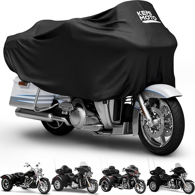 KEMIMOTO Heavy Duty 300D Waterproof Motorcycle Half Cover Fit for Trike, Touring, Touring Ultra Street Road Glide Road King 3 Wheel Tri Glide Goldwing Freewheeler Outdoor All Weather Protect