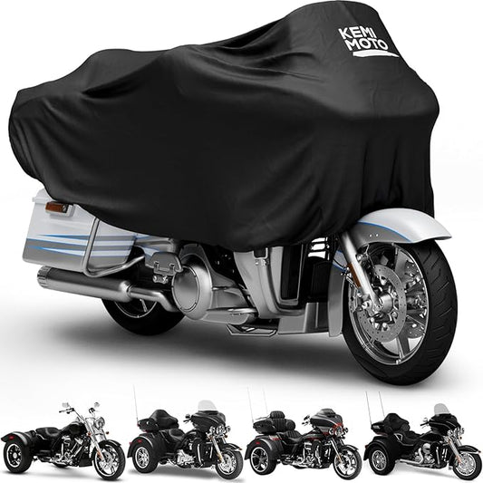 KEMIMOTO Heavy Duty 300D Waterproof Motorcycle Half Cover Fit for Trike, Touring, Touring Ultra Street Road Glide Road King 3 Wheel Tri Glide Goldwing Freewheeler Outdoor All Weather Protect