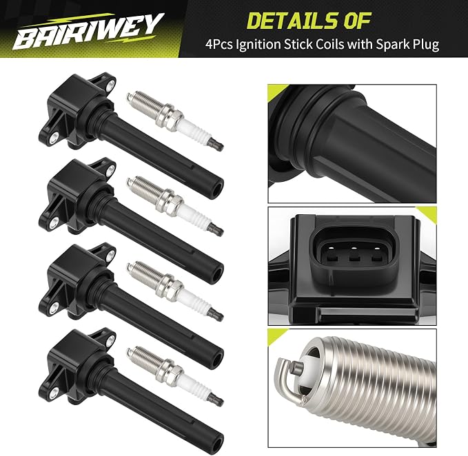 4Pcs Ignition Stick Coils with Spark Plug Compatible with Yamaha TX1800 RX1800 SXT1800 XAT1800 BXT1800 FB1800 FC1800 GX1800 FX1800 2008-2023 6S5-82310-02-00