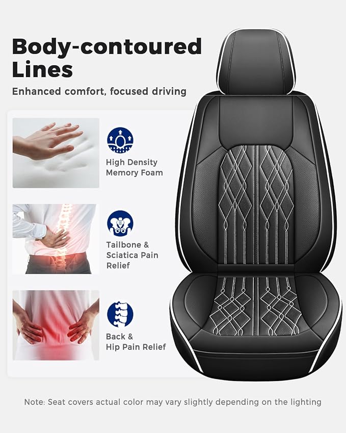 Huidasource Automotive Seat Covers, Leather Seat Cover Universal Fit for Most Cars Sedans SUVs Trucks, Airbag Compatible, Cup Holder Access, Easy Install, Wipes Clean, Wear-Resistant, Black&White