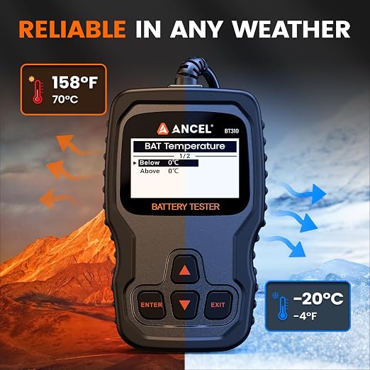 ANCEL BT310 12V 24V Car Battery Tester, Lead-Acid & Lithium Battery Load Tester for 100-2000 CCA, Test Automotive Battery Health, Cranking & Charging System for Car Truck Motorcycle RV ATV Boat & More