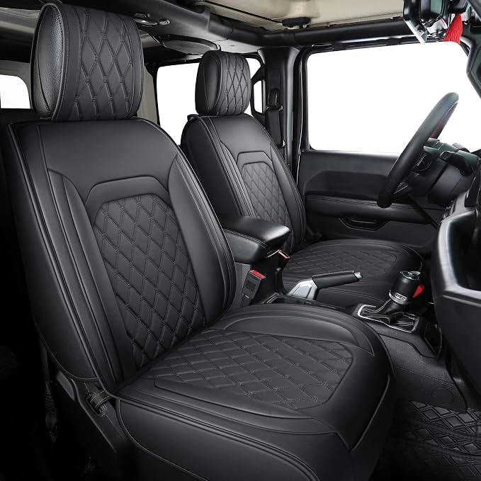 Aierxuan Jeep Wrangler JK JL Front Seat Covers Custom Fit 2/4 Door 2007-2026 Unlimited Rubicon 392 Sahara Willys Sport High Altitude Truck Pickup Waterproof Leather(2 PCS Front/Black1)