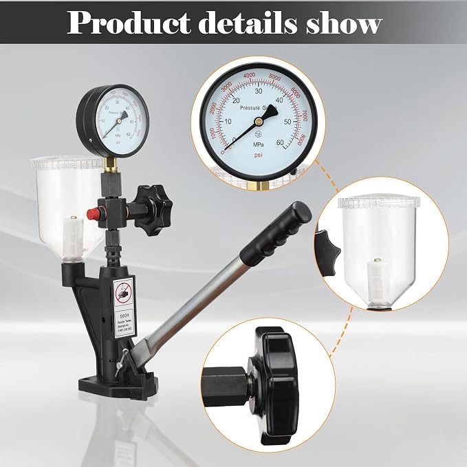 600Bar Diesel Injector Tester 8700PSI Diesel Fuel Injector Nozzle Tester with Dual Scale Gauge to Adjust Injector Nozzle Pressure and Testing Diesel Injector Nozzle Pop Pressure Tester