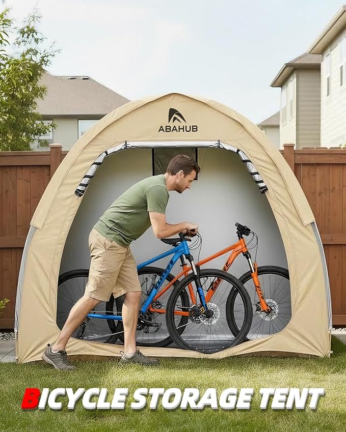 Abahub Portable Bike Storage Shed Tent, Outdoor Silver-Coated Bicycle Shelter with Rain Cover, PU4000 Waterproof 210D Oxford Fabric