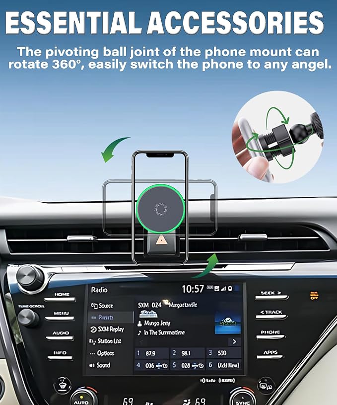 Car Phone Holder for Toyota Camry 2018 2019 2020 Accessories 15W Fast Wireless Charger Adjustable Air Vent Cell Phone Mount Hands-Free 360 Degree Rotation