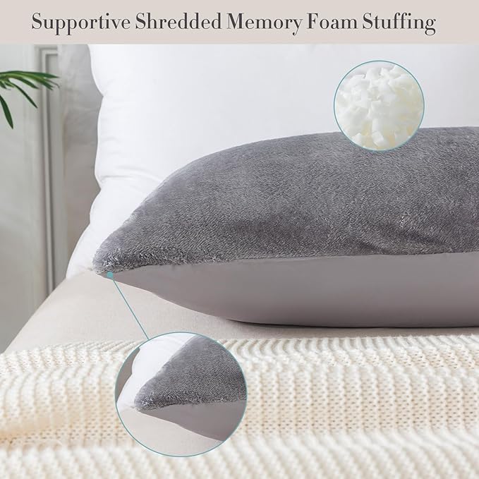 WhatsBedding Memory Foam Body Pillow with Plush Fuzzy Cover, Full Body Pillow for Adults, Long Pillow for Sleeping, Soft Fluffy Supportive