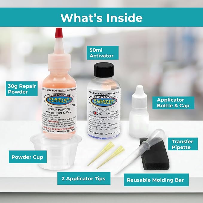 Plastex Plastic Repair Kits - Easily Glue, Repair or Remake Broken Plastic, Fiberglass, Wood & More! (Standard Orange Kit)