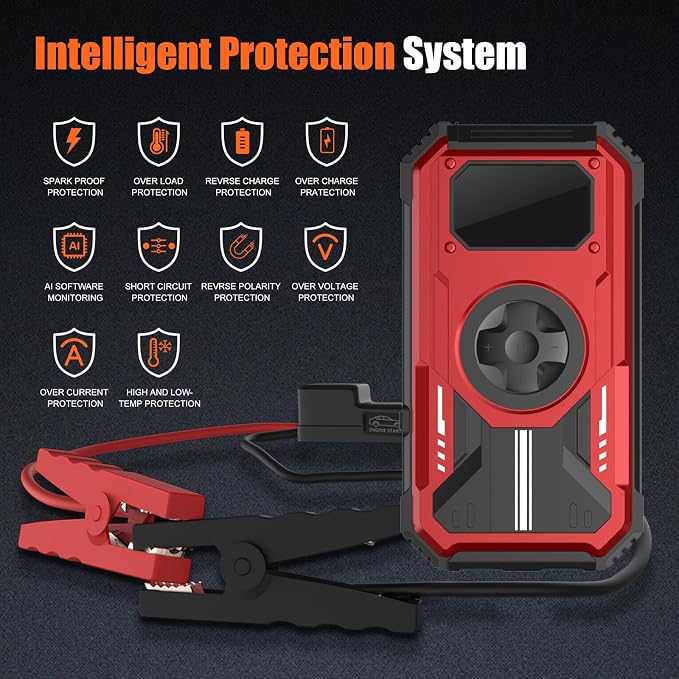 PD-270 6000A Jump Starter with Air Compressor, 150 PSI Portable 12V Car Battery Booster (Up to 7.5L Gas/6.5L Diesel), LCD Display, LED Light & Power Bank