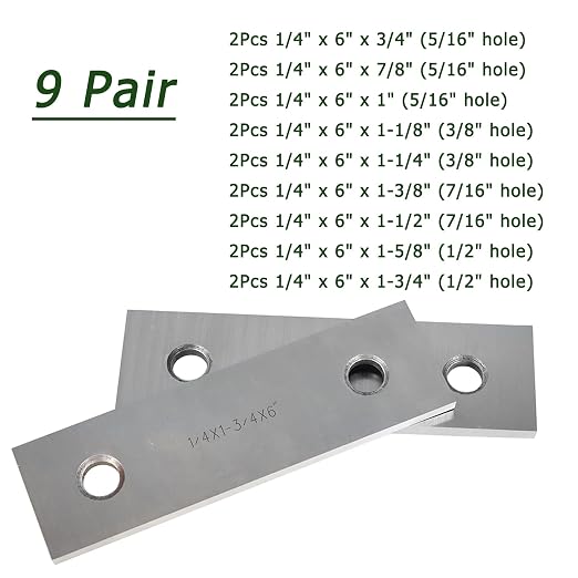 9 Pair 1/4 x 6 Machinist Parallel Block Tool Set, 0.0002 Parallelism 3/4 to 1-3/4 Alloy Steel Accuracy Matched Parallel Bar