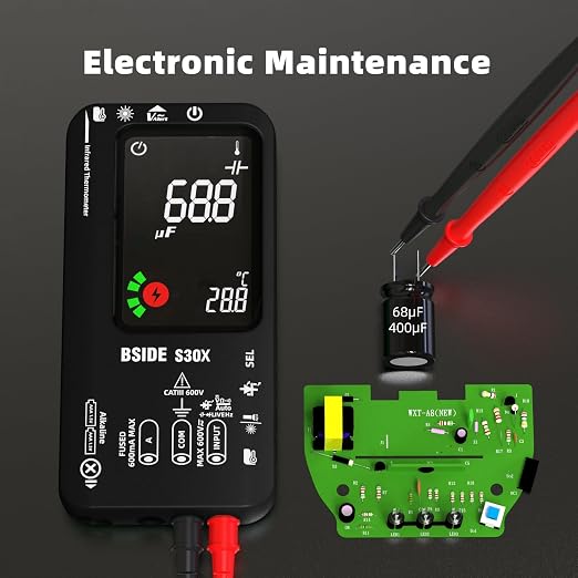 BSIDE Smart Digital Multimeter Infrared Thermometer Rechargeable 9999 Counts Voltmeter, D:S=12:1, Measure High/Low Voltage Diode, Capacitance Amp Tester for HVAC LED Electronic Automotive Electrician