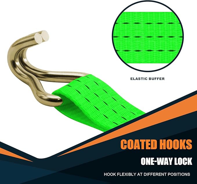 1.5 inch Ratchet Straps Heavy Duty 8 Pack 1-1/2 in x 12ft Cargo Load Tie Down Strap Double J Hook Green 2200lbs Working Load for Trucks