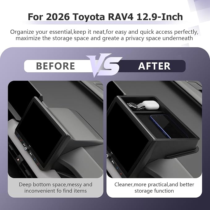 LUWU 2026 RAV 4 Dashboard Storage Tray Compatible with 2026 Toyota RAV 4 Accessories Behind Screen Organizer 2026 RAV4 Limited/XLE Accessories Display Box Silicone Material [ONLY for 12.9’’ Screen]
