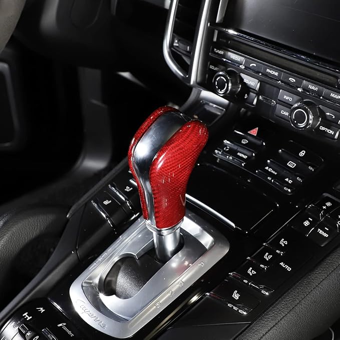 Real Carbon Fiber Source Manufacturer Automotive Interior Accessories Center Console Gear Shift Knob Decorative Protective Cover for Porsche 2011-2017 Cayenne (Red Carbon Fiber)