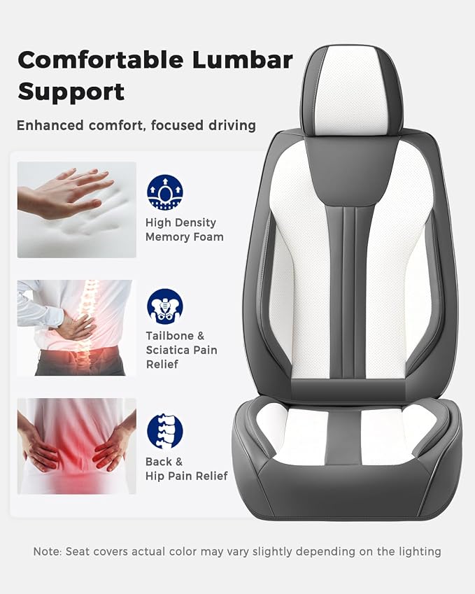 Huidasource Universal Car Seat Covers, Waterproof Faux Leather, Airbag Compatible, Easy Install, Preserve Cup Holders and Seat Functions, Great for Daily & Outdoor Use, Gray & White