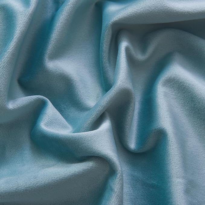Roslynwood Luxury Soft Eggshell Blue Velvet Curtains 63 inches Long Back Tab Thermal Insulated Blackout Window Drapes for Living Room/Bedroom/Dining Room, W52 x L63, 2 Panels