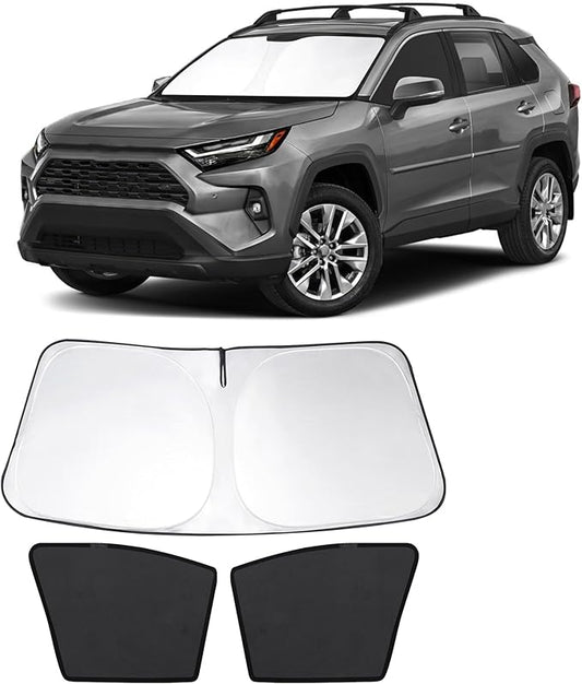 3PCS Car Window Shades Front Windshield Sun Shade Foldable Window Shade Custom Fit for Toyota RAV4 2019-2024 Accessories Car Shades for Front Windows Anti-UV Rays Block Heat