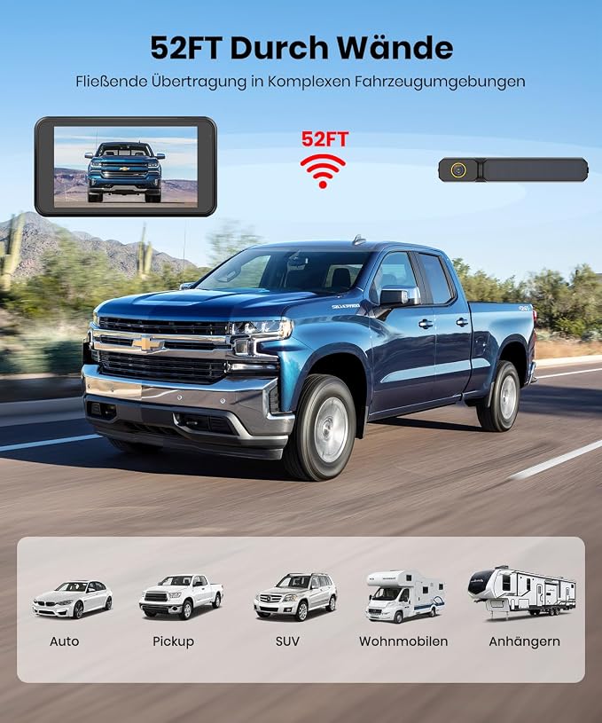 Foxpark Wireless Solar Reversing Camera: Two-Minute Quick Installation & HD 1080P with 5 Inch Monitor, Powerful Night Vision, IP69K Car Waterproof Reversing Camera Radio Set for Motorhome, Truck