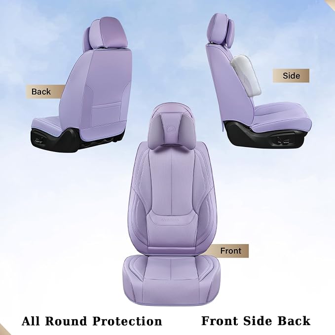 Coverado Universal Seat Covers Full Set, Universal Seat Covers for Cars, 5 Seats Waterproof NAPPA Leather Car Seat Covers with Head Pillow, Auto Protectors Fit for Most Sedans SUV Pick-up Truck-Purple