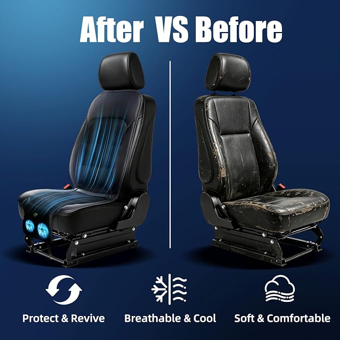 Cooling Car Seat Cover, Cooling Seat Covers For Cars Trucks, 2 Turbon Fans Auto On/Off 12V-24V 3-Speed Air Cooled Seat Cushion, Universal Fit for Summer Truck Office, Non-slip Breathable 3D Mesh