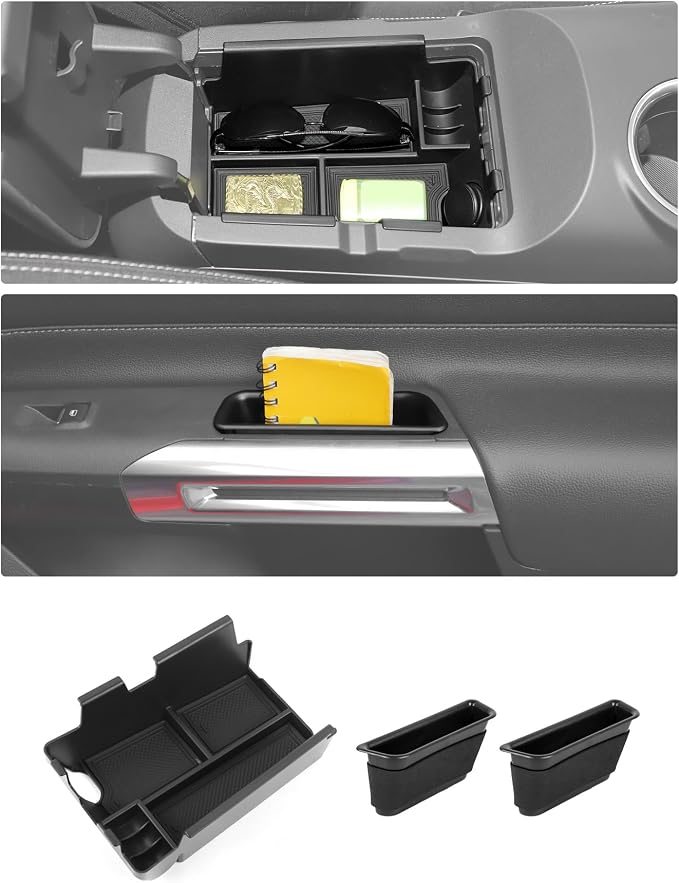Hoolcar for 2024 2025 2026 Ford Mustang Center Console Organizer Tray for Mustang Armrest Storage Box Insert for EcoBoost/GT/Dark Horse/Premium Door Handle Storage Box + Center Console Tray(2 Pack)
