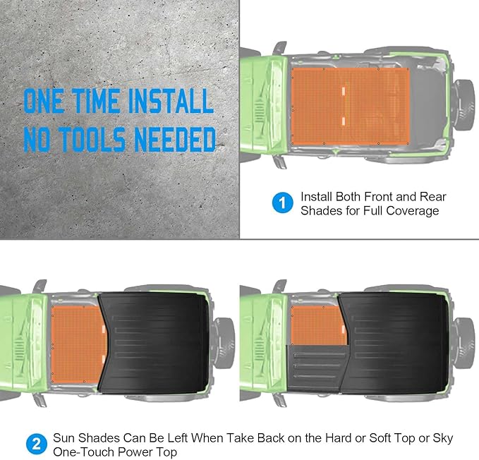 JK Sun Shade Top Compatible with Jeep Wrangler 4 Door 2007 to 2018 Sunshade Sunroof Bikini Cover Blocks UV Wind Noise Orange Mesh for Full Length