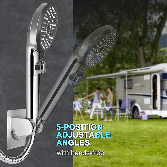 RV Shower Head with Hose, High Pressure 5 Mode Shower head Replacement, Showerheads for RV/Campers, Travel Trailer, Motorhome for Water Saving, Handheld Shower Head Holder and Hose, On Off Switch