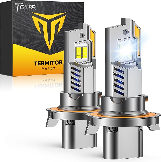 Termitor 2026 Upgraded H13/9008 Light Bulbs, 12X 60,000LM Ultra-Bright, 6500K Cool White, 1:1 Mini Size, 90000+ Hours Lifespan with Cooling Fan, H13 Fog Lights for Fog, Rain, Plug N Play, Pack of 2