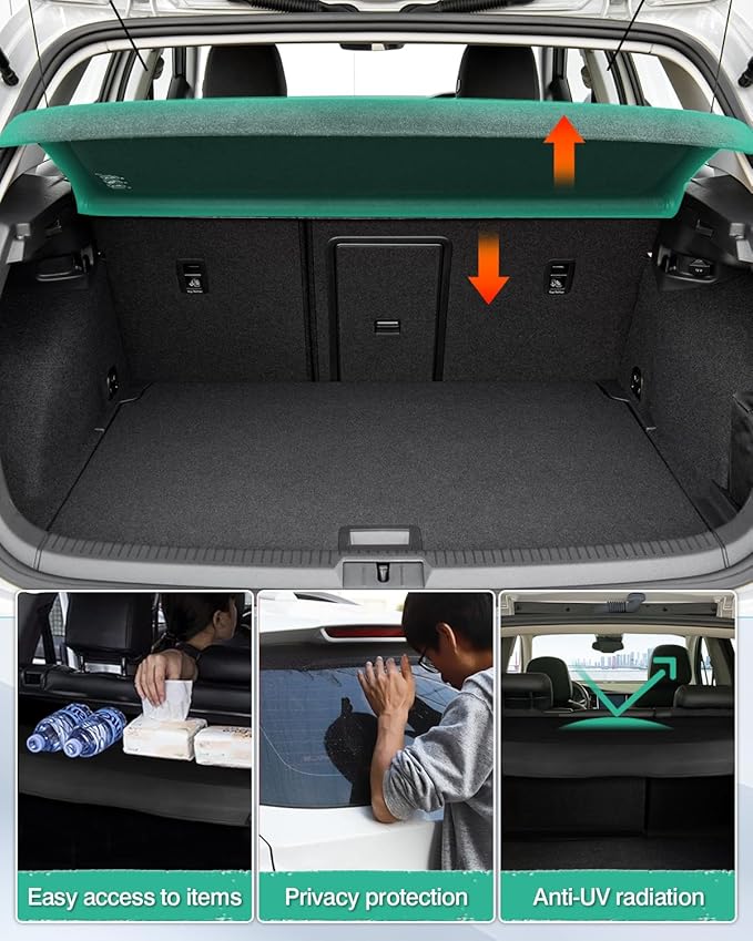 Powerty Cargo Cover for 2022 2023 2024 2025 Volkswagen VW Taos Accessories Trunk Cover Trunk Shielding Shade Cargo Luggage Cover Black (Can Withstand The Load)