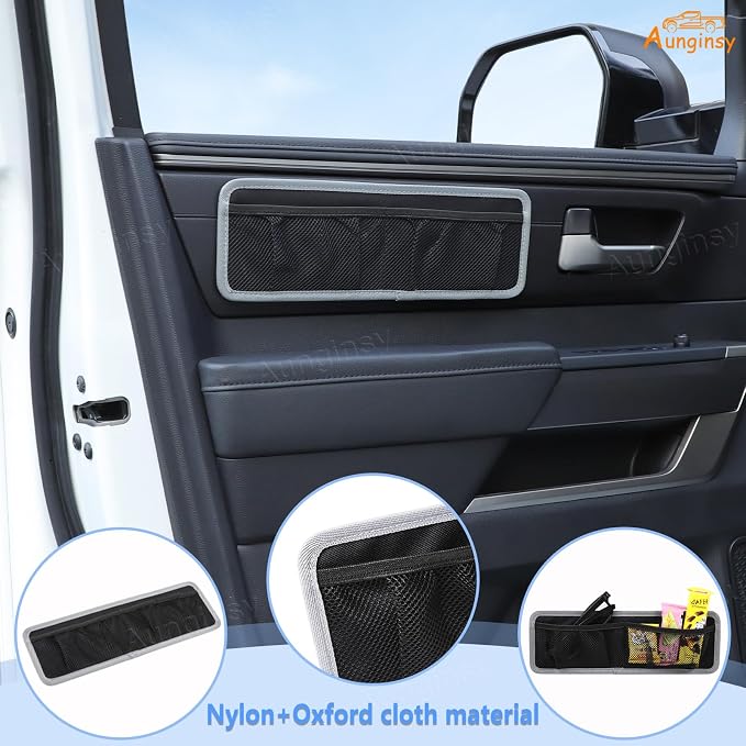 Aunginsy 1Pcs Inner Door Storage Bag Compatible with Toyota Tundra 2022 2023 2024 2025 2026 Pickup Front Door Side Panel Storage Pocket Box Mesh Organizer Tray Pouch Expansion Interior Accessories