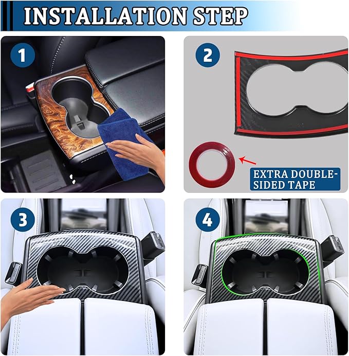 4 PCS Water Cup Holder Cover & Rear Air Vent Outlet Trim Interior for Model S Model X 2014-2024 Decoration （Imitation Carbon Fiber Pattern）