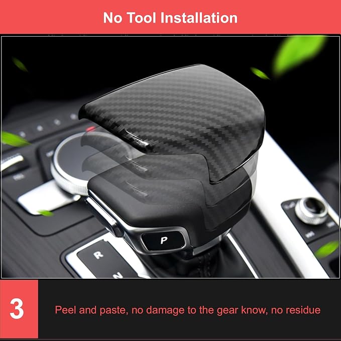 Gear Shift Knob Cover Compatible with Audi Q5 2018-2025, Carbon Fiber Car Gear Head Knob Frame, Gear Shifter Knob Cover Trim Cap Protector for Audi Q5/Q5 Sportback, ABS Carbon Fiber Q5L Accessories