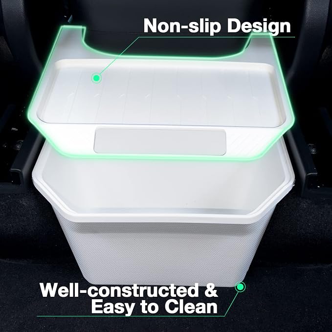 2020 2021 2022 2023 Tesla Model Y Rear Center Console Organizer behind Seat, Trash Can/Second Row Tissue Holder/Storage Bin for Model Y Accessories（White）