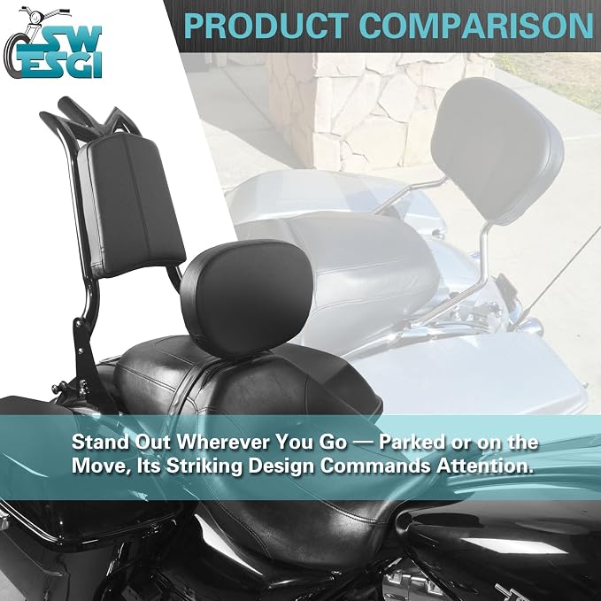 Detachable Adjustable 24” Sissy Bar Passenger Backrest Fit for Harley Touring | 2009-2026 Street Glide Road Glide Road King Electra Glide Gloss Black